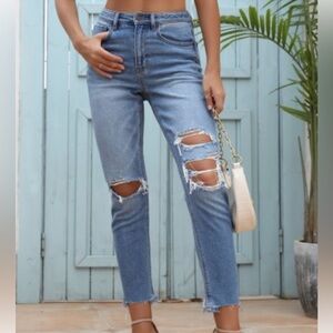 OFLUCK Women’s High Waisted Distressed Cropped Skinny Jeans Size 2